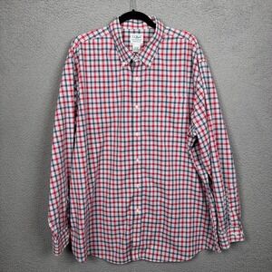 LL Bean Shirt Mens XXL Blue Red Plaid Button Up Preppy Rugged Country Outdoor‎